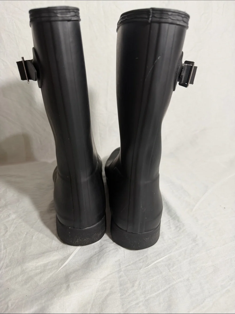 Women’s Hunter Black Mid-Calf Rubber Rain Boots with Side Buckle